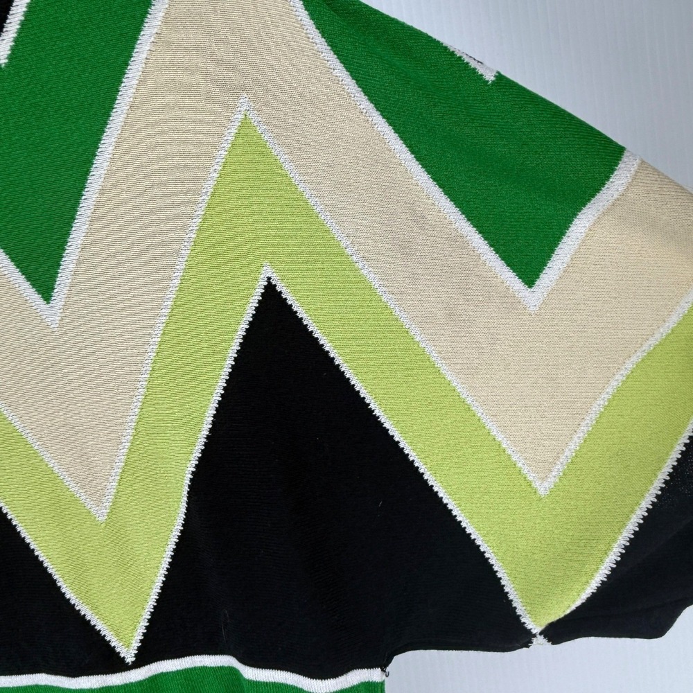 ESCADA VTG 90's Green Knit Chevron Stripe Peekaboo Dolman Top Made in Italy 42 - Picture 12 of 14